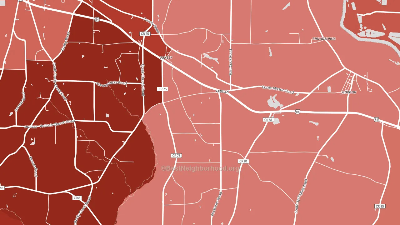 Pansey, AL block-group political-lean map