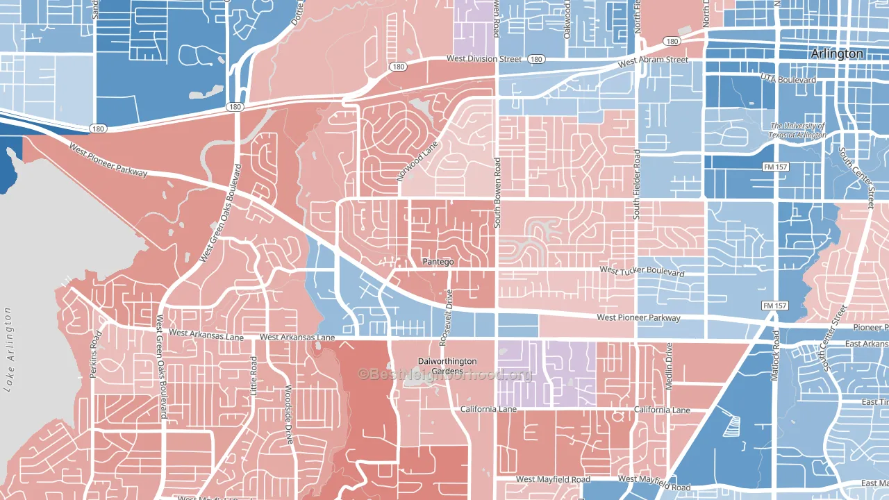 Pantego, TX block-group political-lean map
