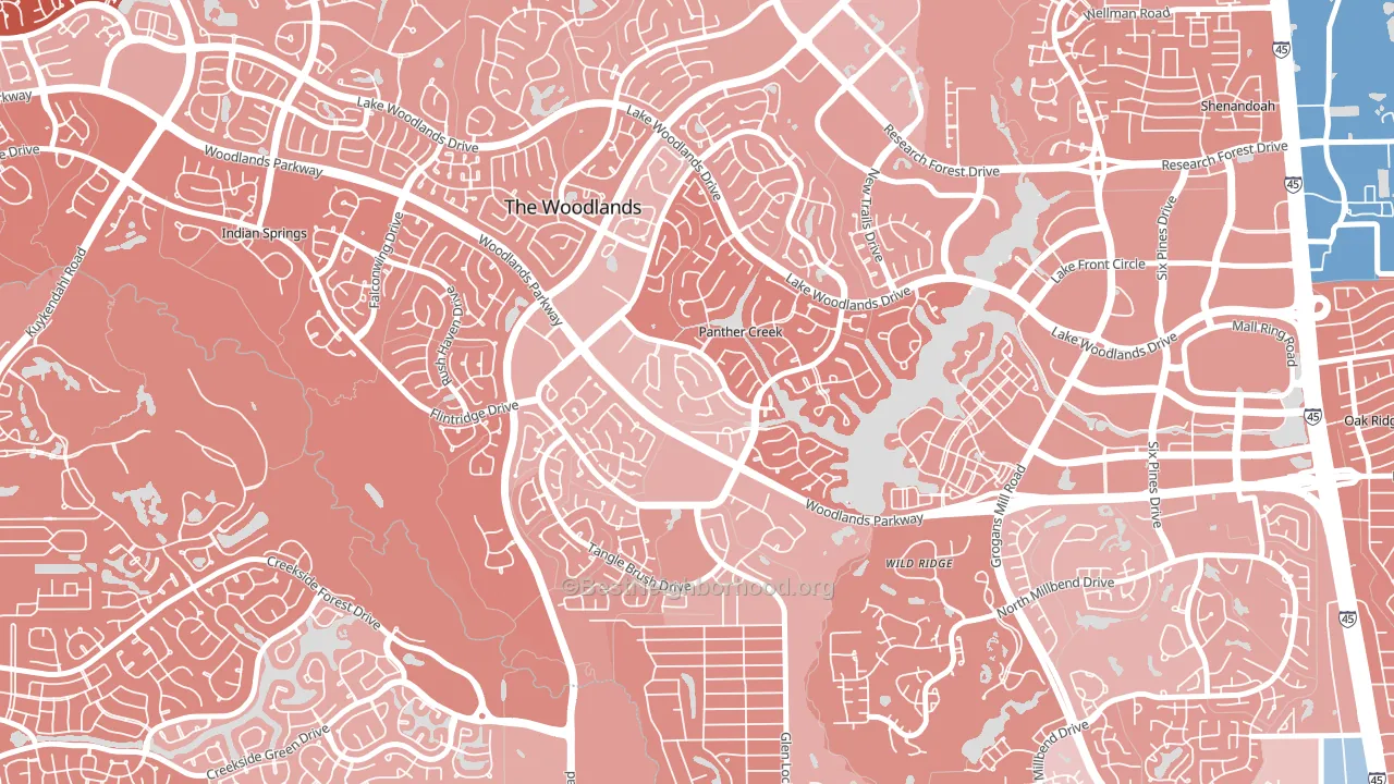 Panther Creek, The Woodlands, TX block-group political-lean map