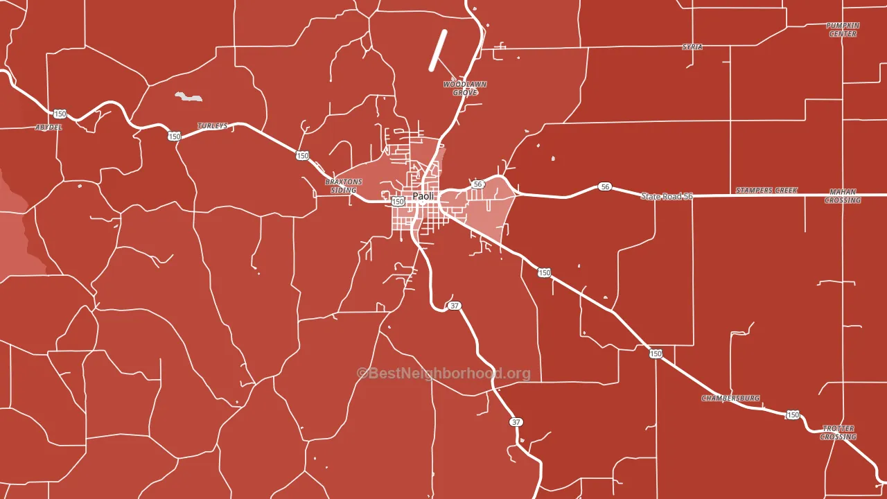 Paoli, IN block-group political-lean map