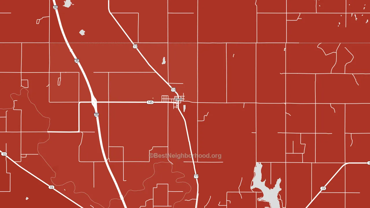 Paoli, OK block-group political-lean map