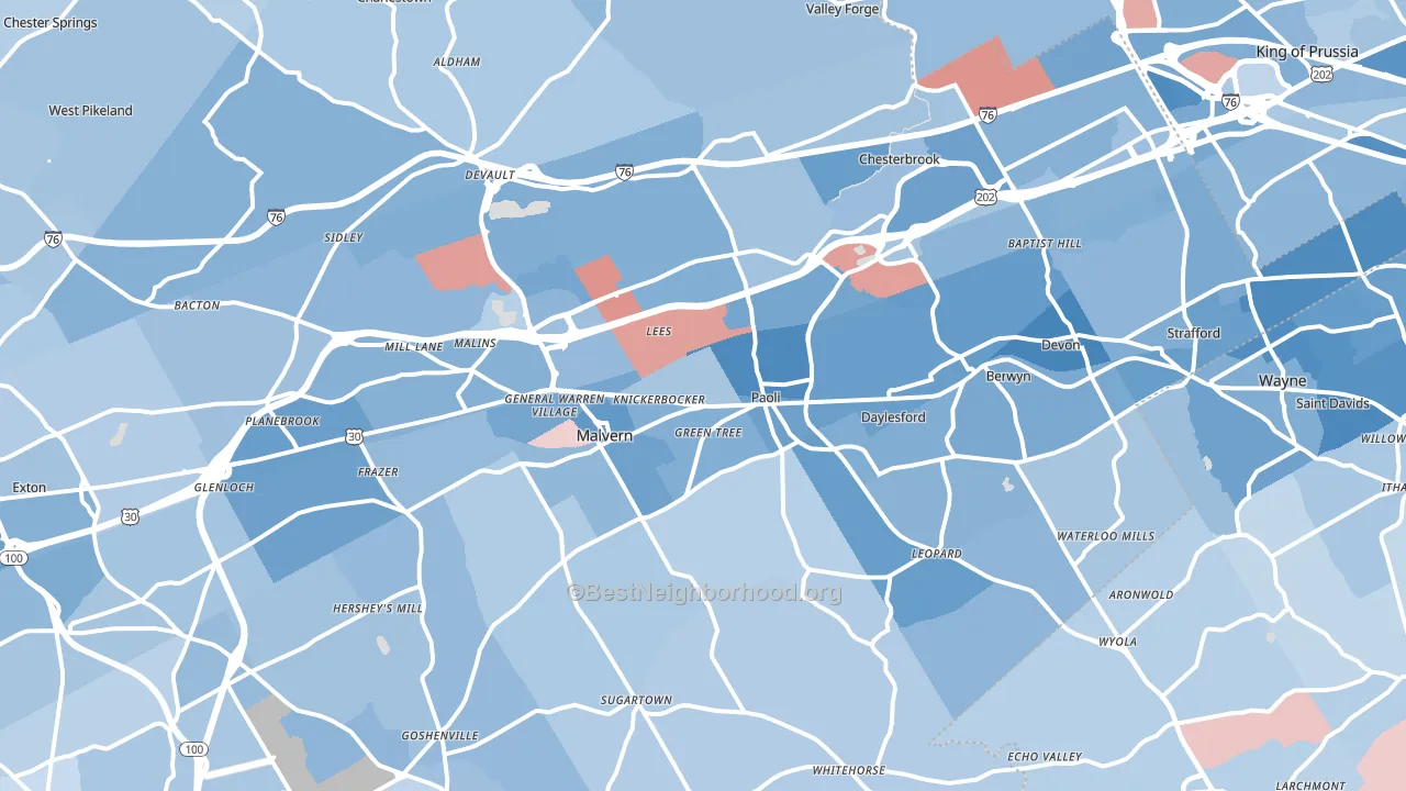 Paoli, PA block-group political-lean map