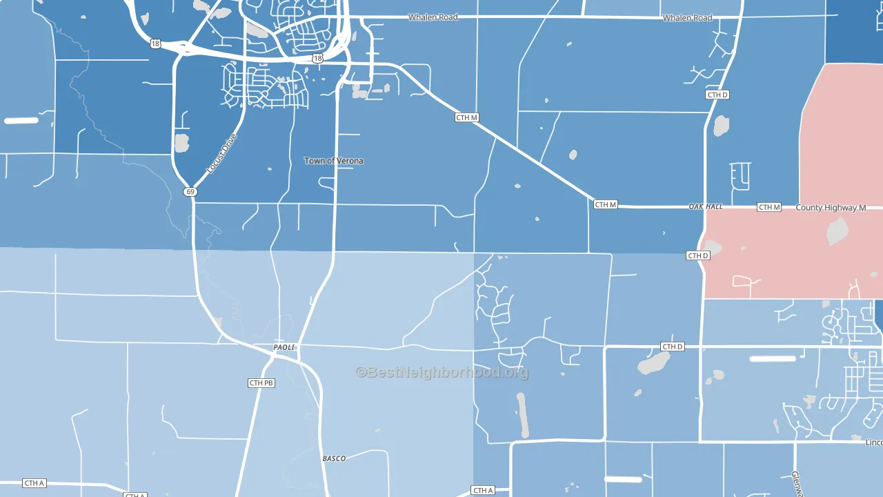 Paoli, WI block-group political-lean map