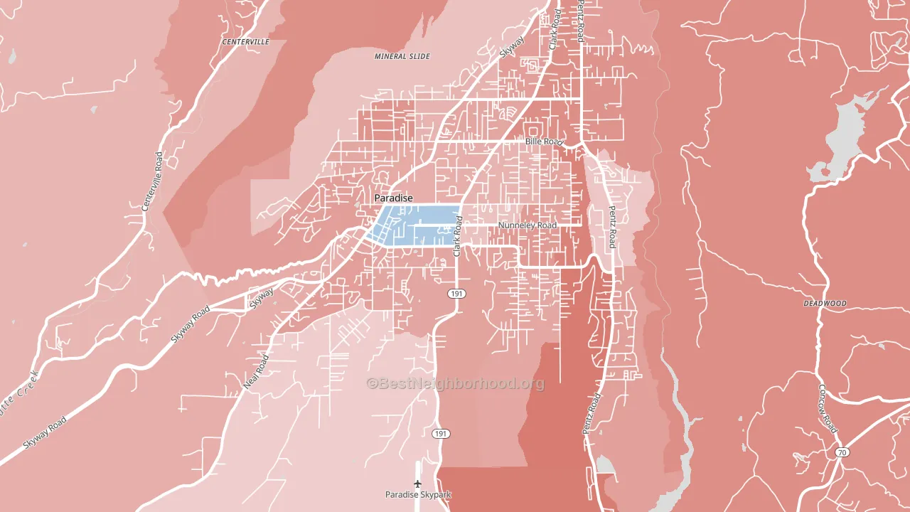 Paradise, CA block-group political-lean map