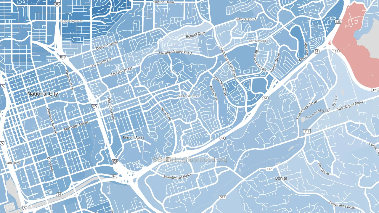 Paradise Hills, San Diego, CA block-group political-lean map