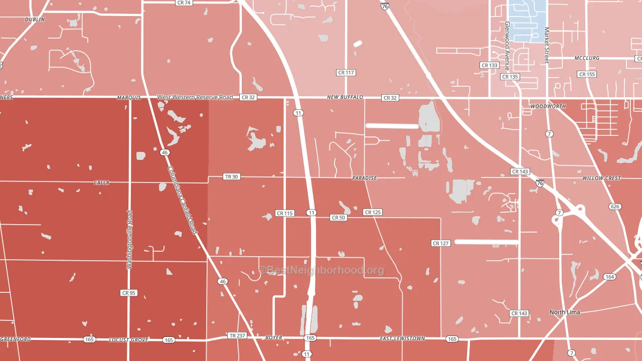 Paradise, OH block-group political-lean map