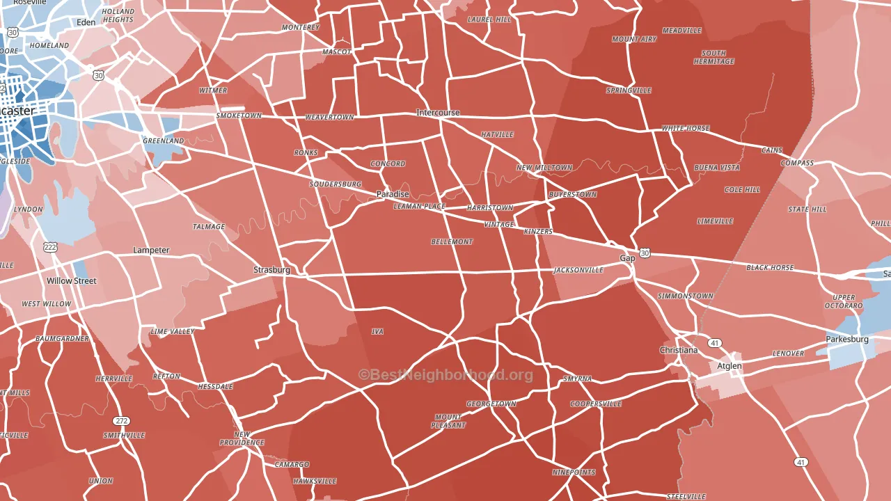 Paradise, PA block-group political-lean map