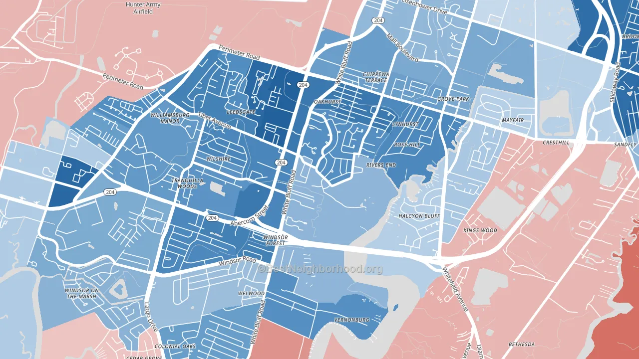 Paradise Park, Savannah, GA block-group political-lean map