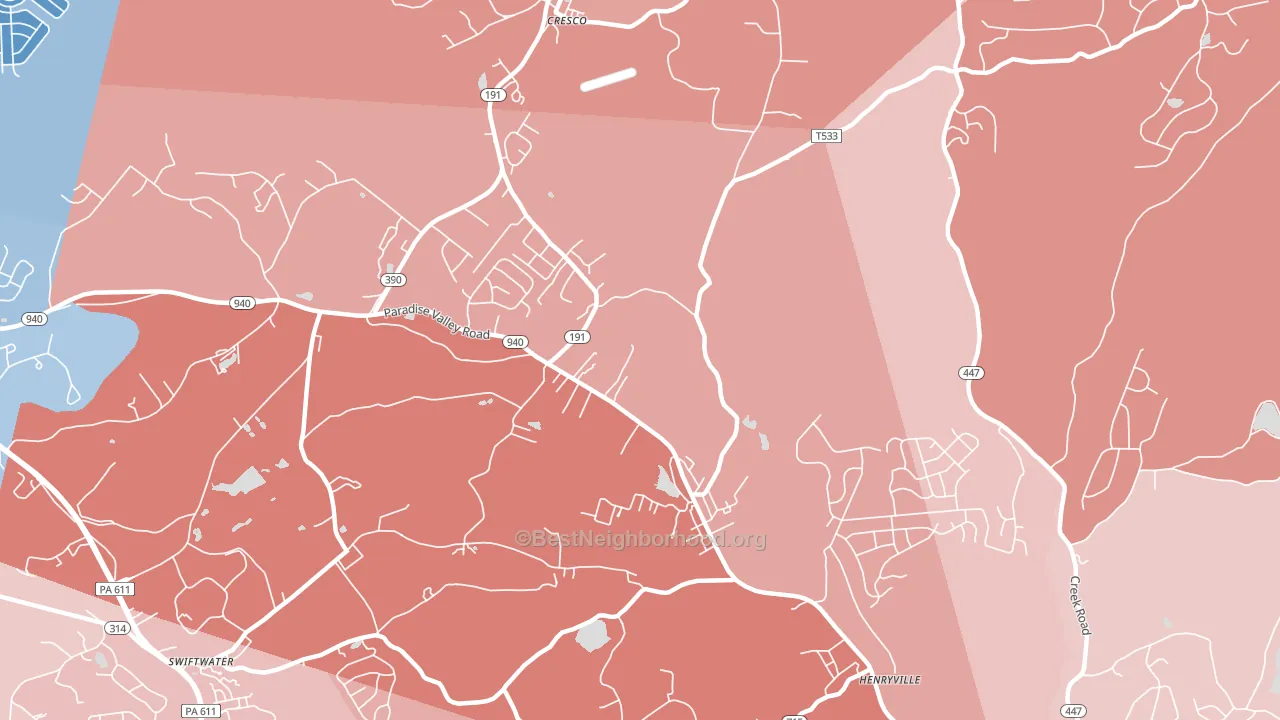 Paradise Valley, PA block-group political-lean map