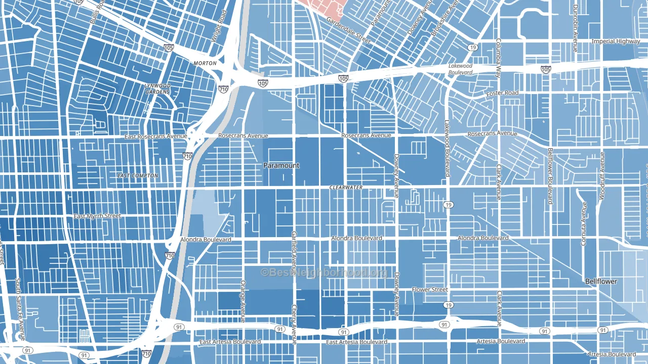 Paramount, CA block-group political-lean map