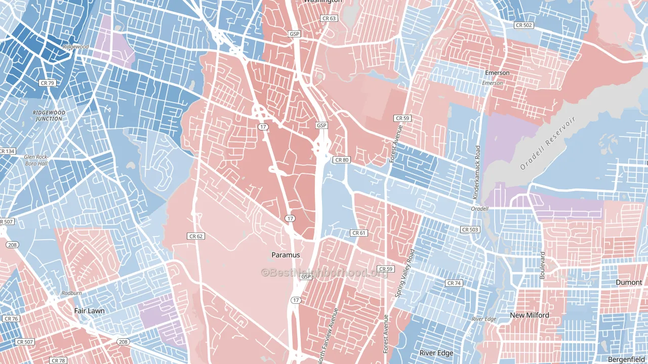 Paramus, NJ block-group political-lean map