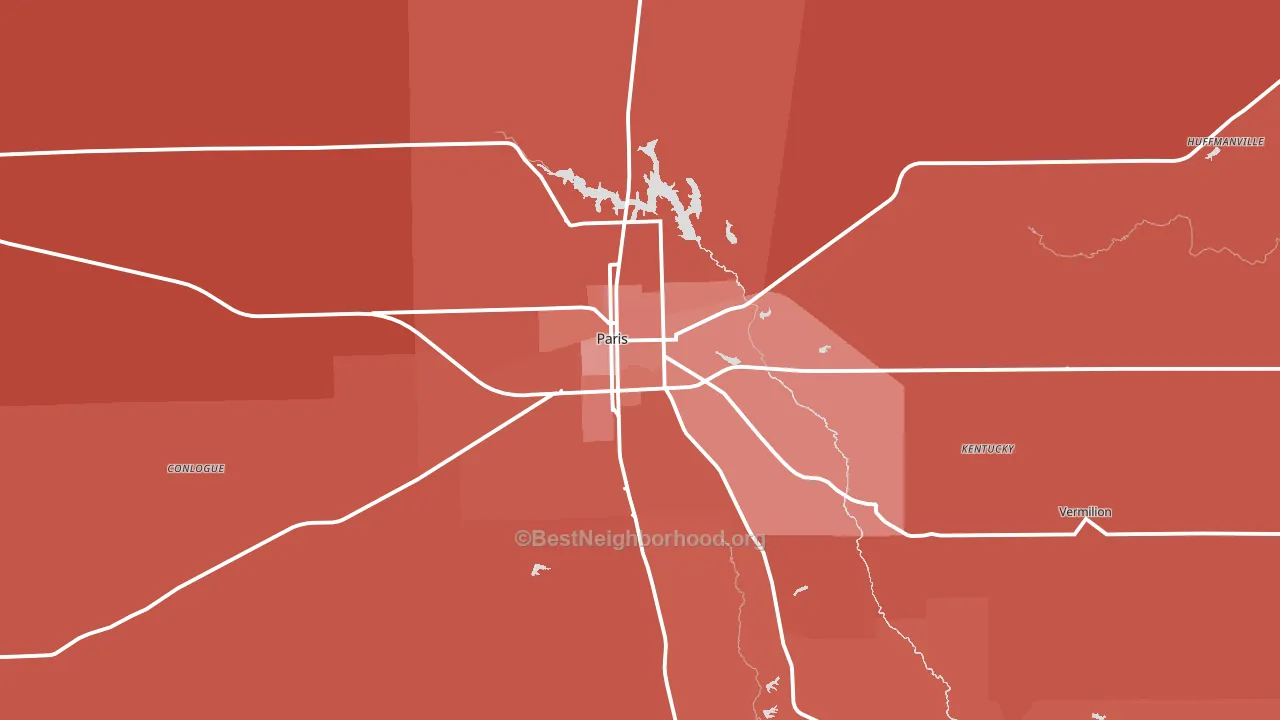 Paris, IL block-group political-lean map
