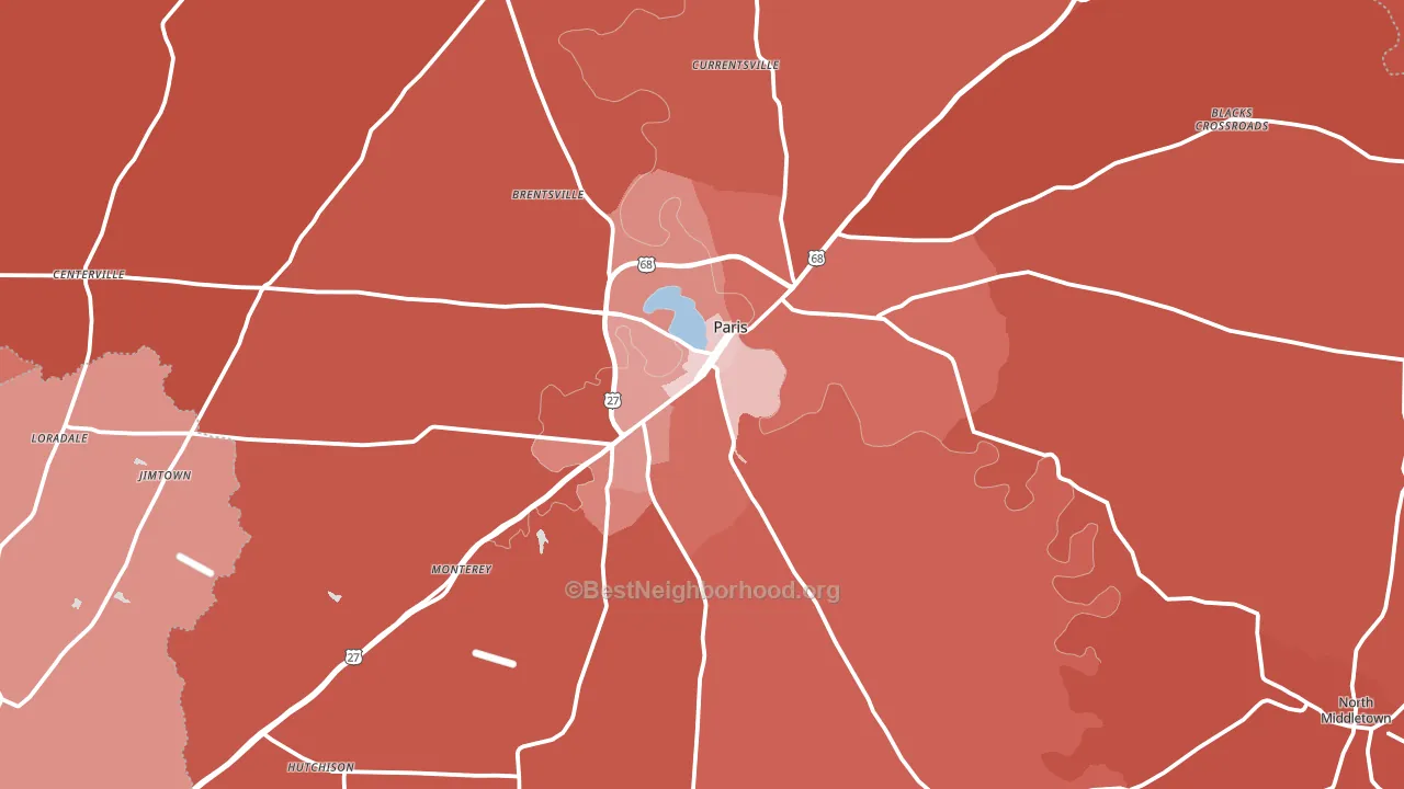 Paris, KY block-group political-lean map