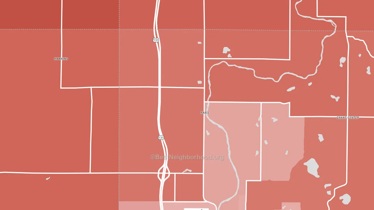 Paris, MI block-group political-lean map