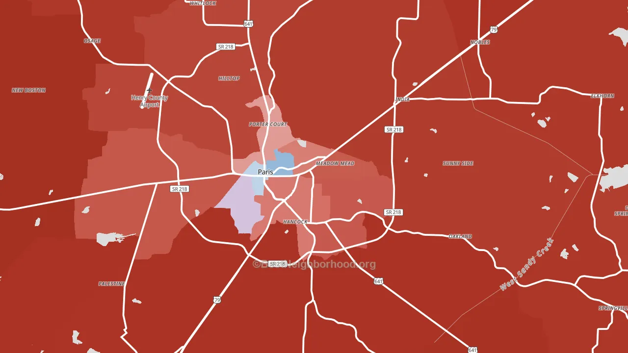 Paris, TN block-group political-lean map