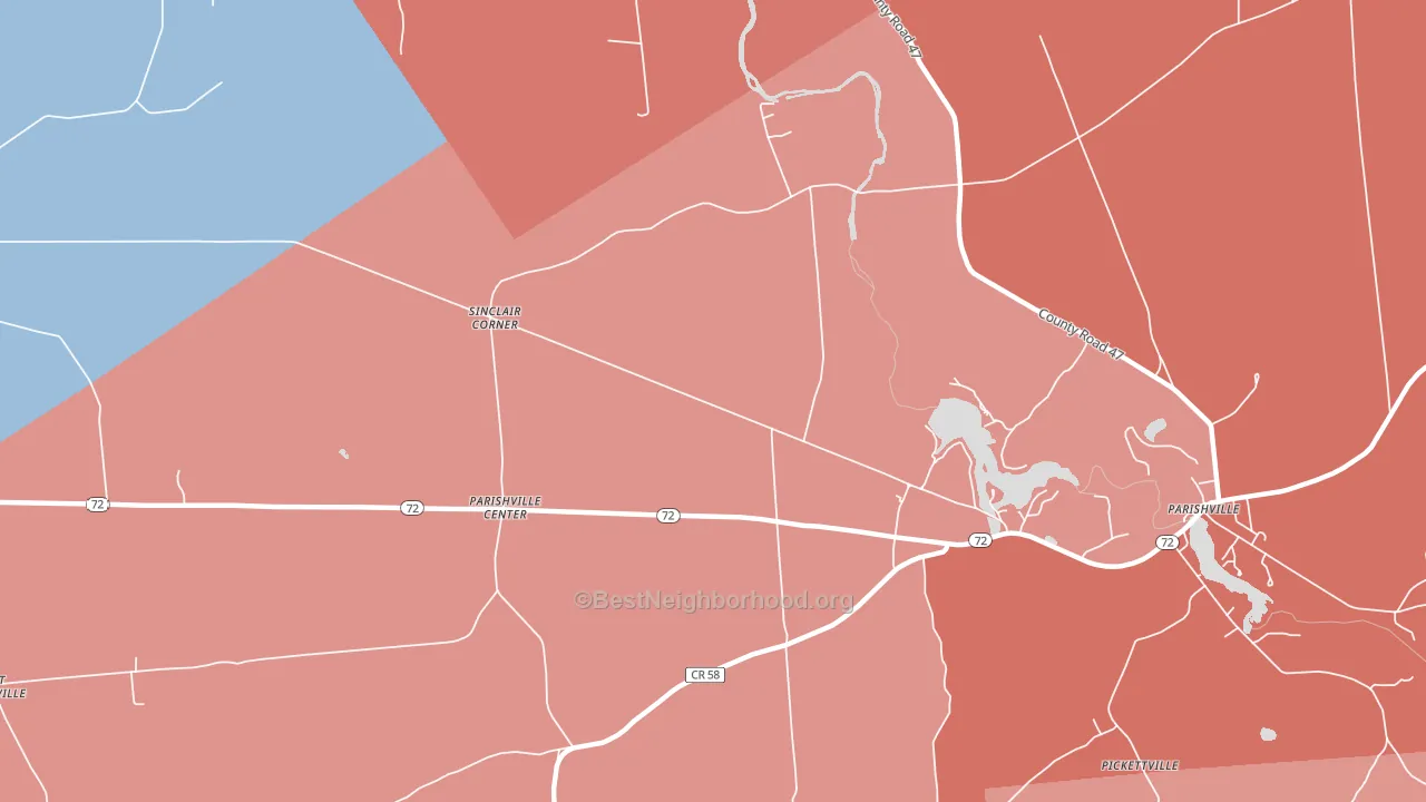 Parishville Center, NY block-group political-lean map