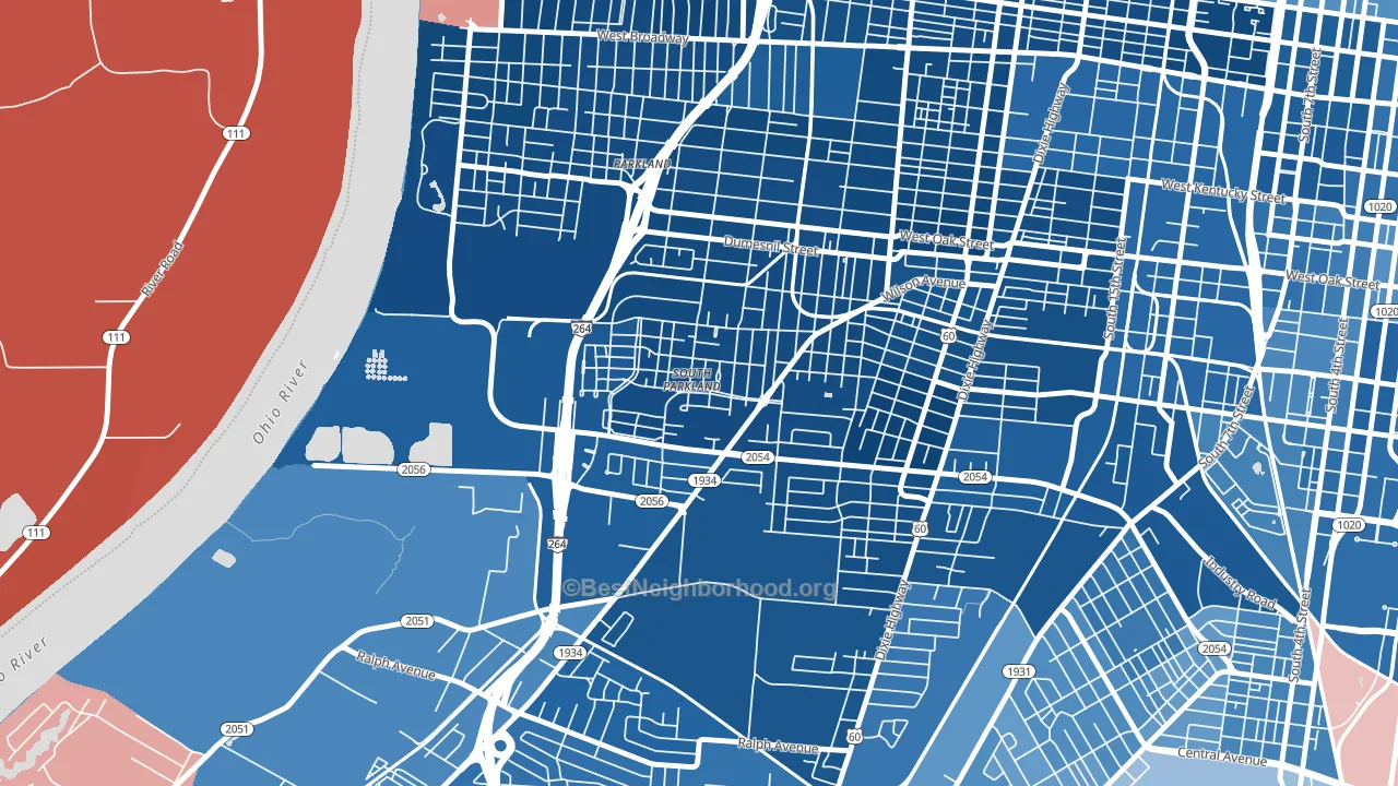 Park Duvalle, Louisville, KY block-group political-lean map
