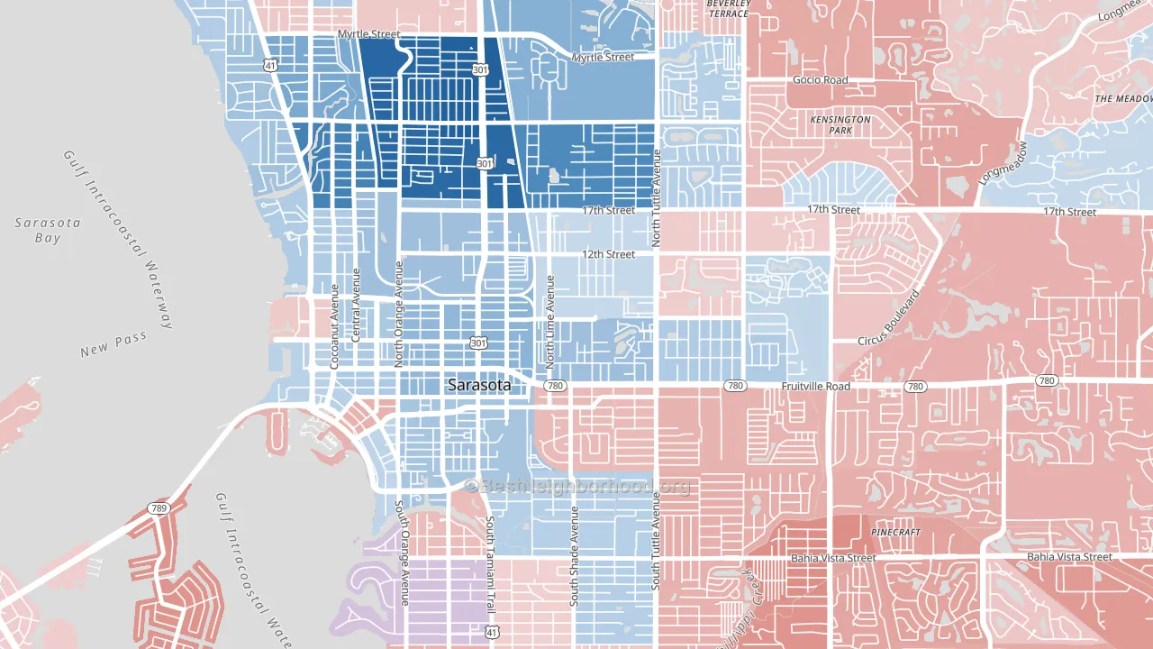 Park East, Sarasota, FL block-group political-lean map