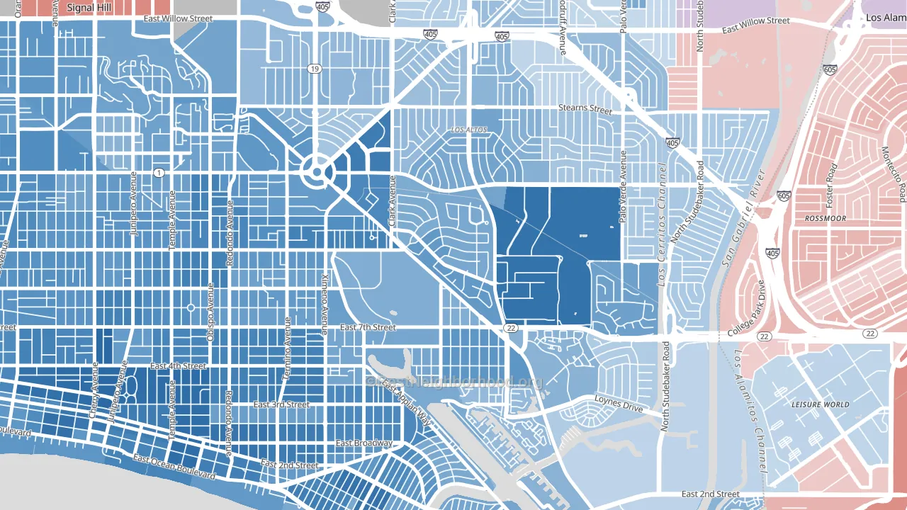 Park Estates, Long Beach, CA block-group political-lean map
