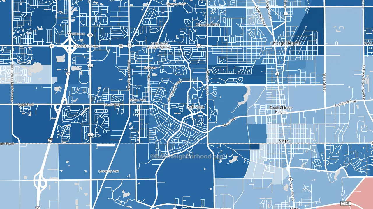 Park Forest, IL block-group political-lean map
