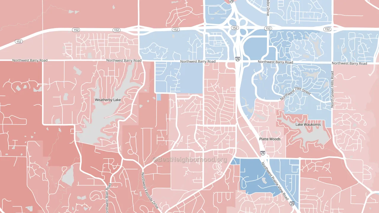 Park Forest, Kansas City, MO block-group political-lean map