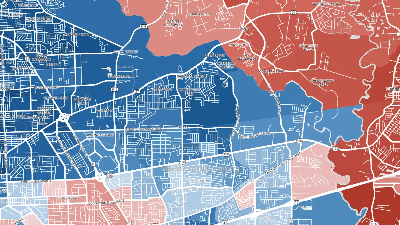 Park Forest-Louisiana North, Baton Rouge, LA block-group political-lean map