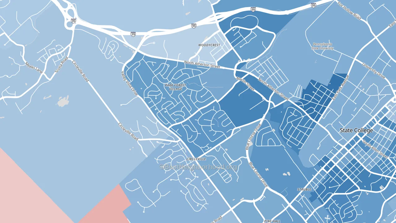 Park Forest Village, PA block-group political-lean map