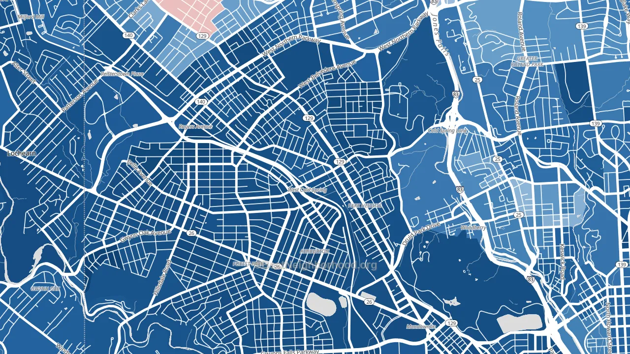 Park Heights, Baltimore, MD block-group political-lean map