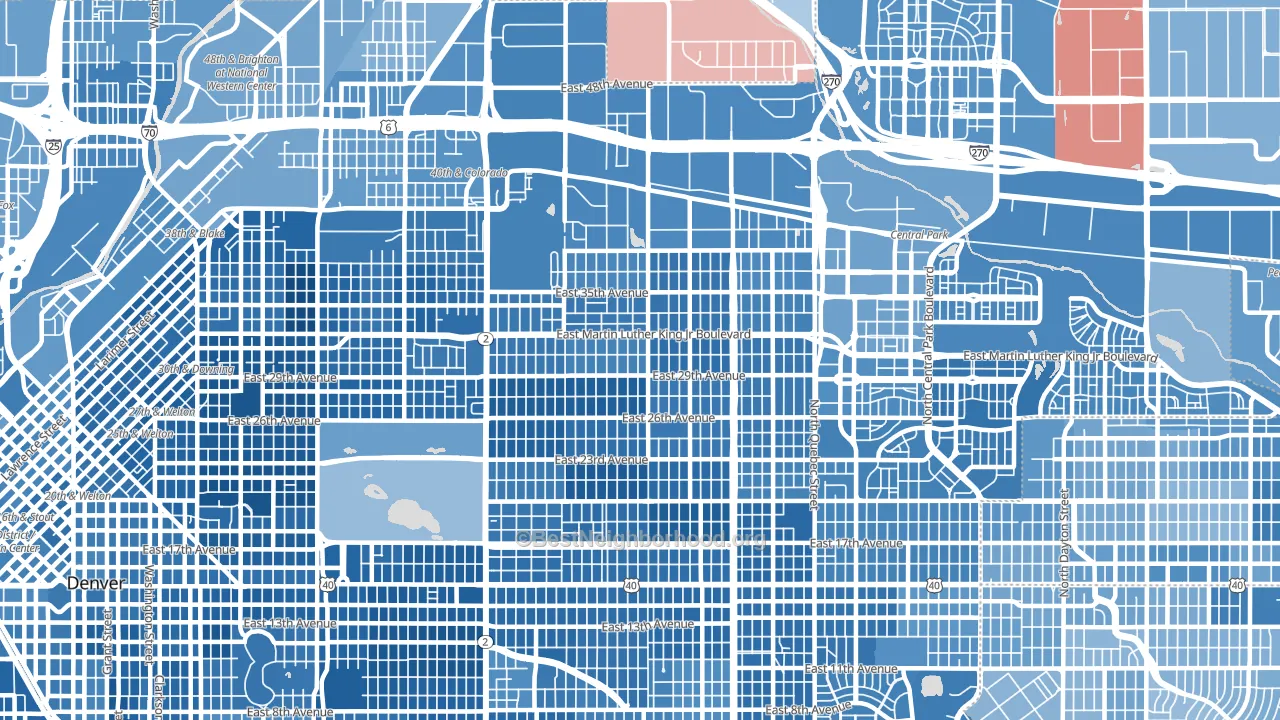 Park Hill, Denver, CO block-group political-lean map