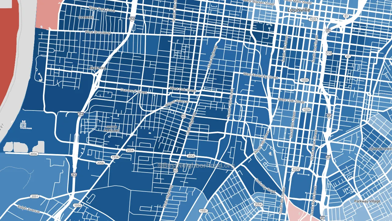 Park Hill, Louisville, KY block-group political-lean map
