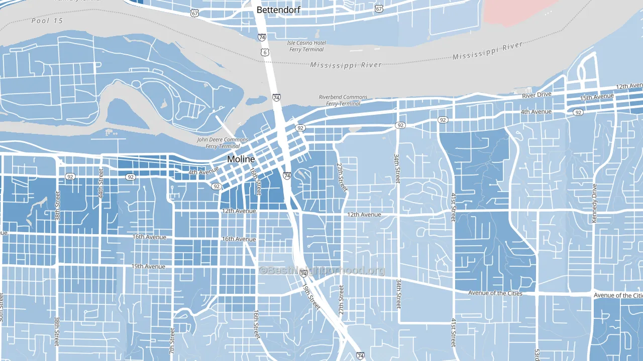 Park Hill, Moline, IL block-group political-lean map