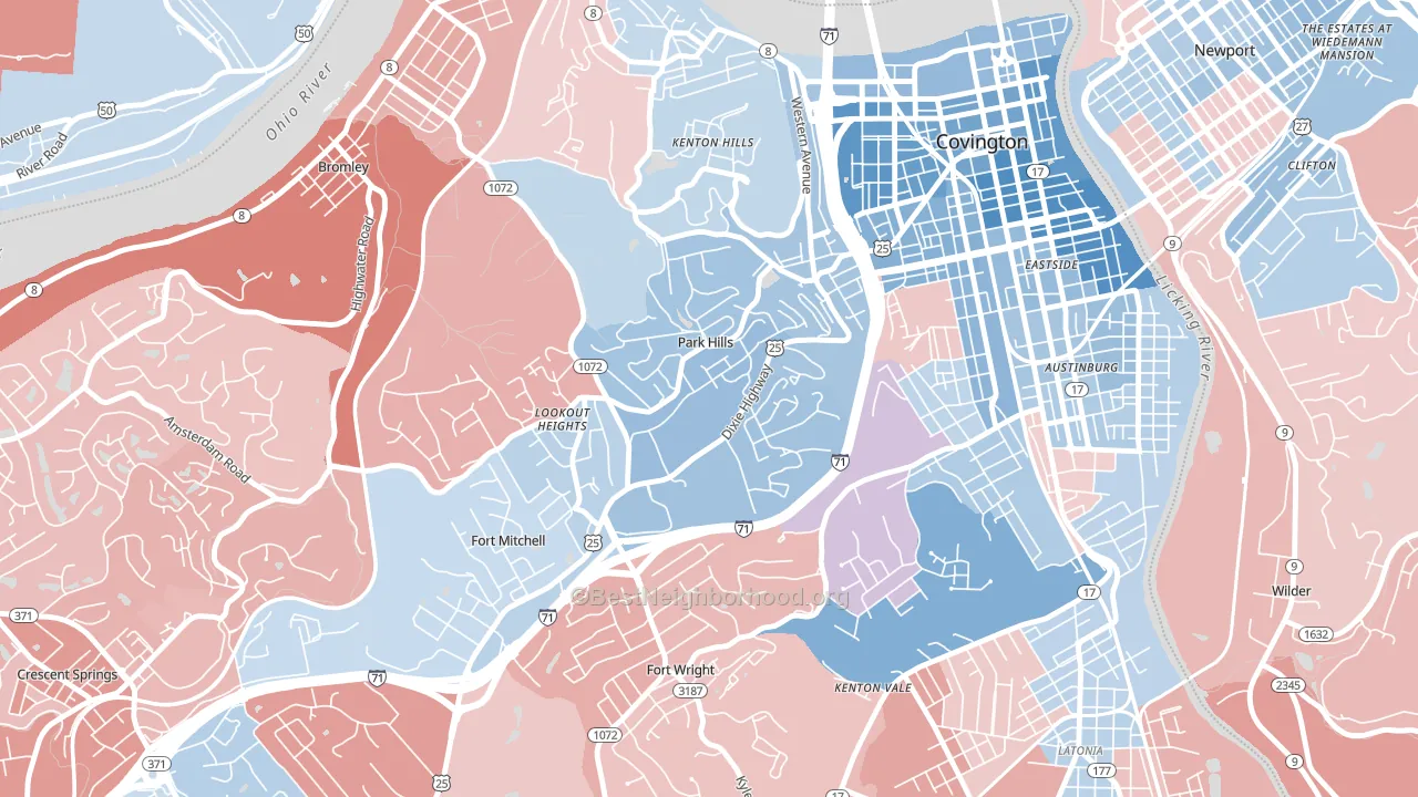 Park Hills, KY block-group political-lean map