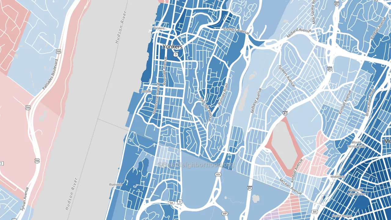 Park Hills, Yonkers, NY block-group political-lean map