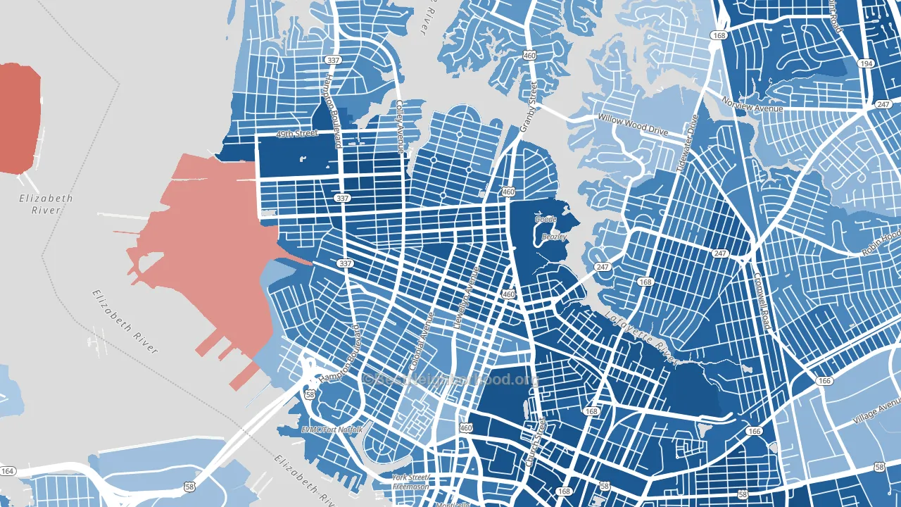 Park Place, Norfolk, VA block-group political-lean map