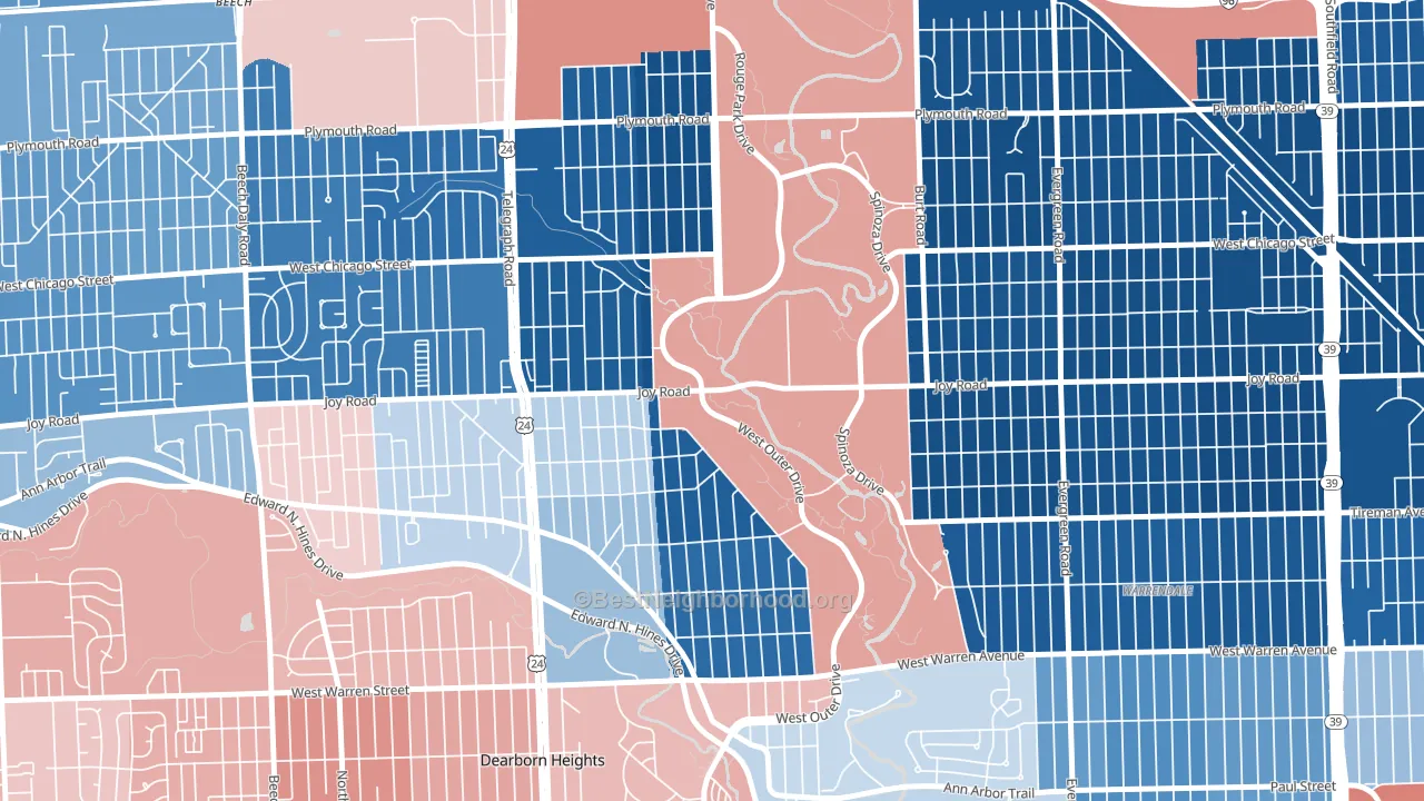 Park, Redford, MI block-group political-lean map