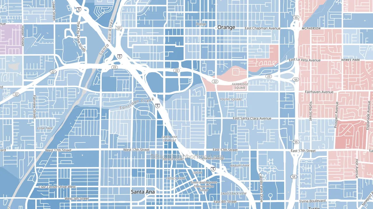 Park Santiago, Santa Ana, CA block-group political-lean map