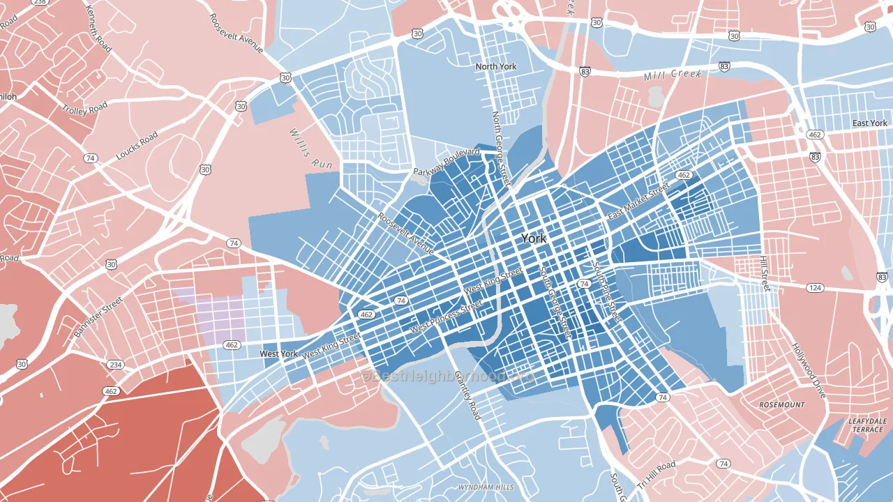 Park Village, York, PA block-group political-lean map