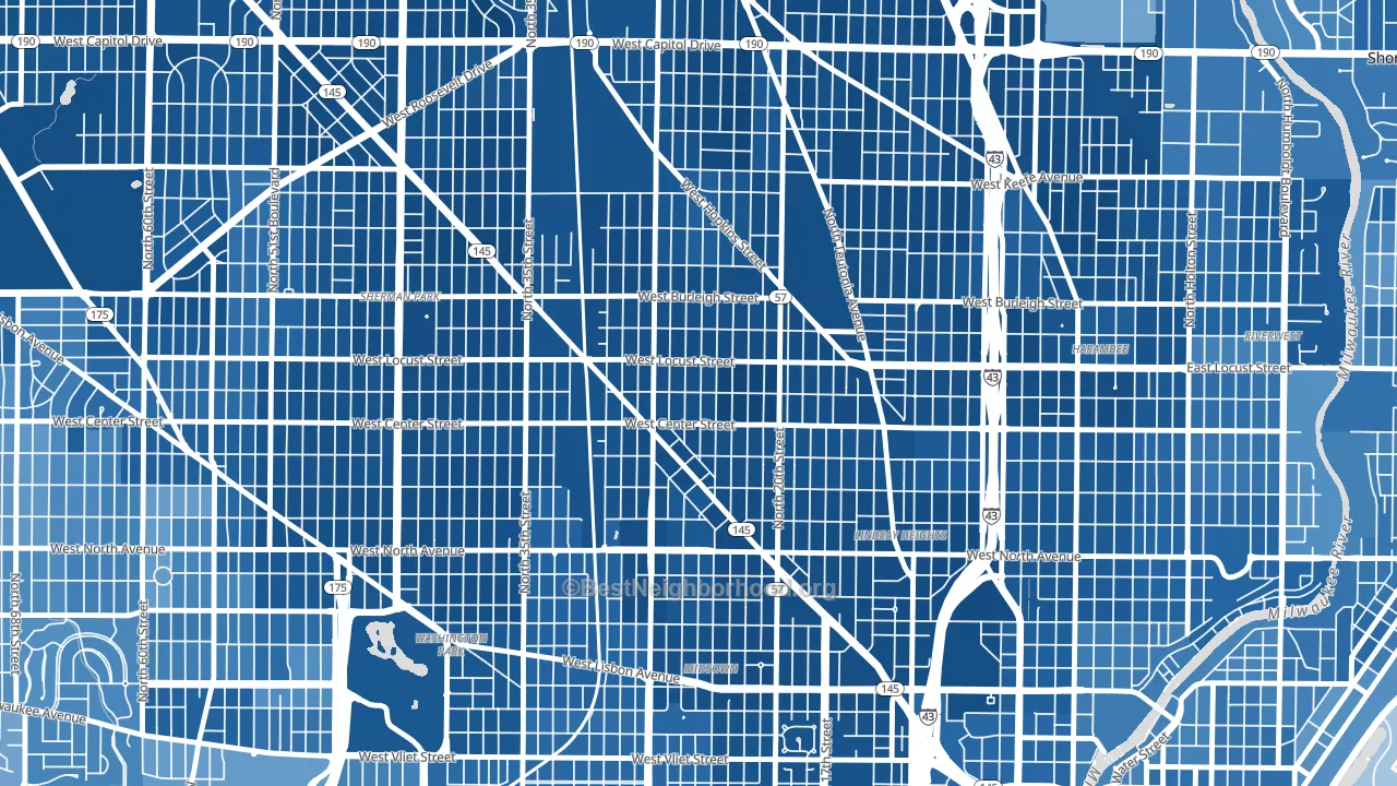 Park West, Milwaukee, WI block-group political-lean map