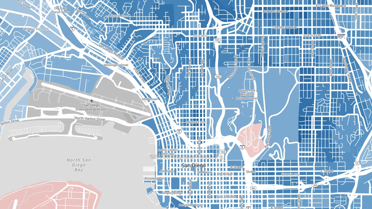 Park West, San Diego, CA block-group political-lean map