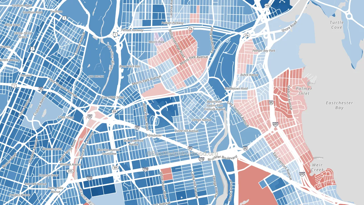 Parkchester, Bronx, NY block-group political-lean map