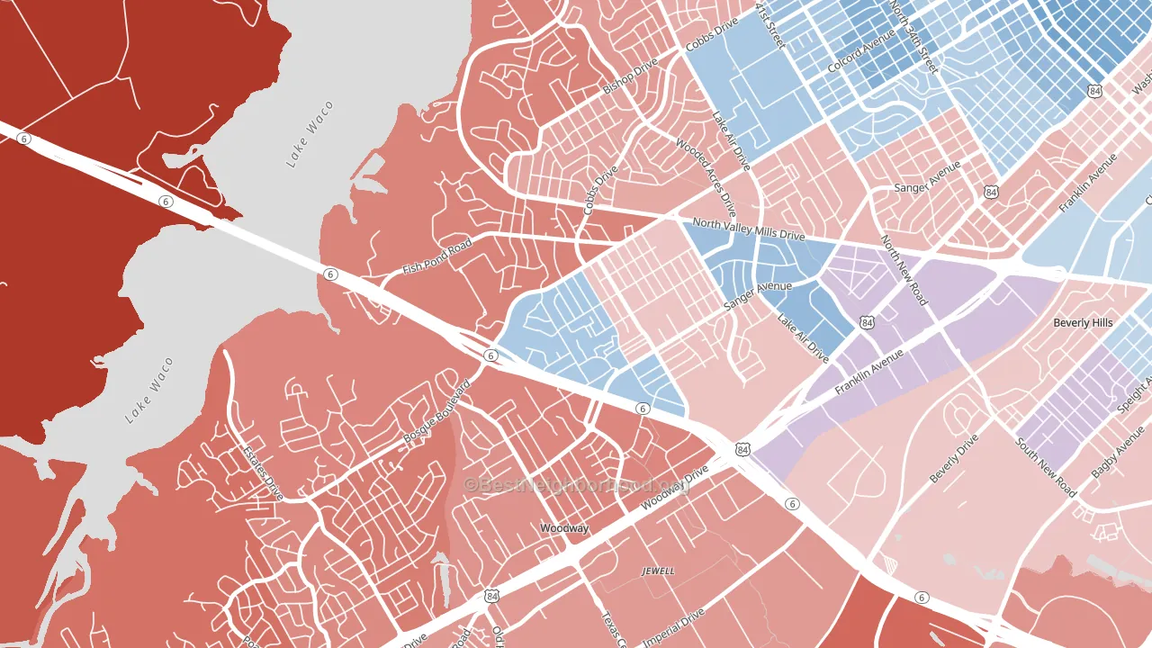 Parkdale Viking Hills, Waco, TX block-group political-lean map