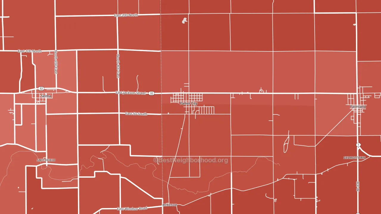 Parker City, IN block-group political-lean map