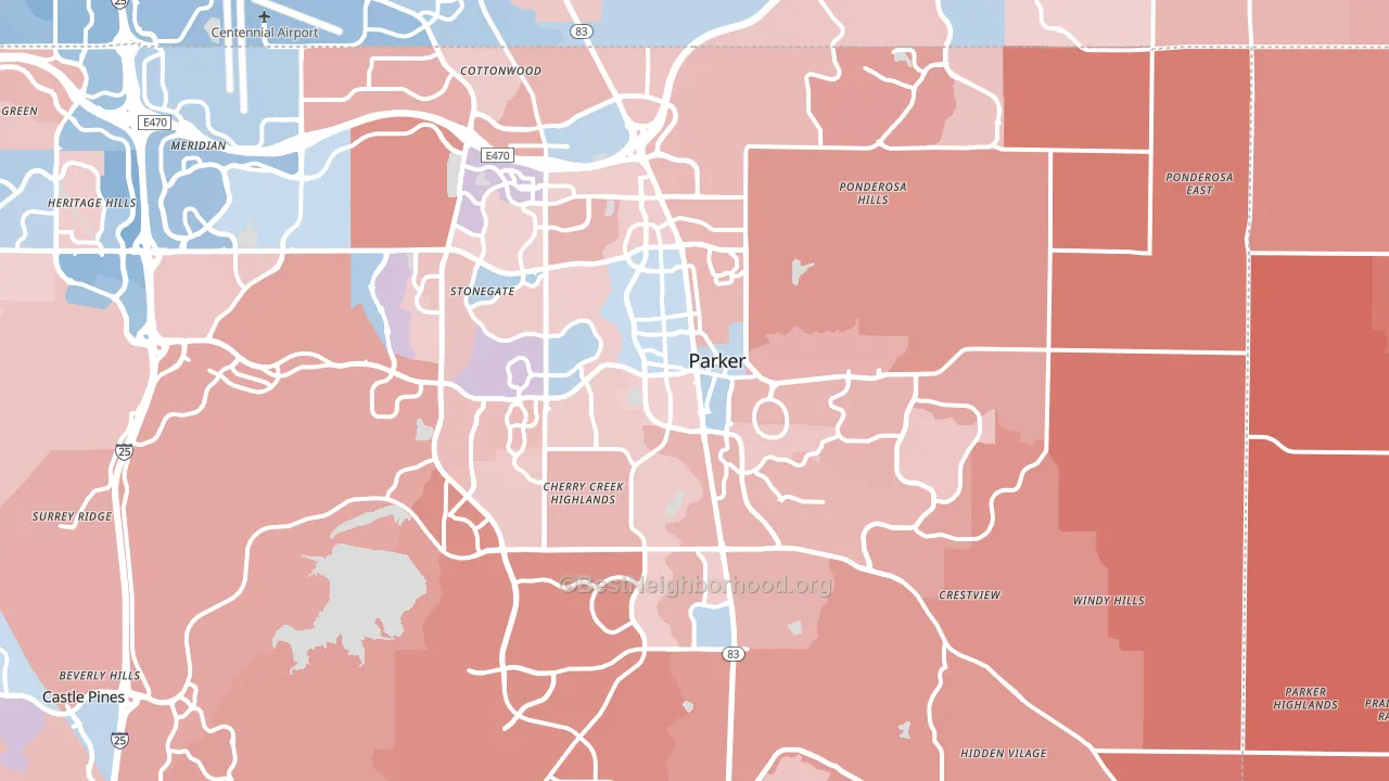 Parker, CO block-group political-lean map