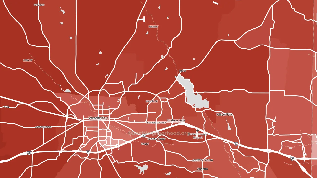 Parker County, TX block-group political-lean map