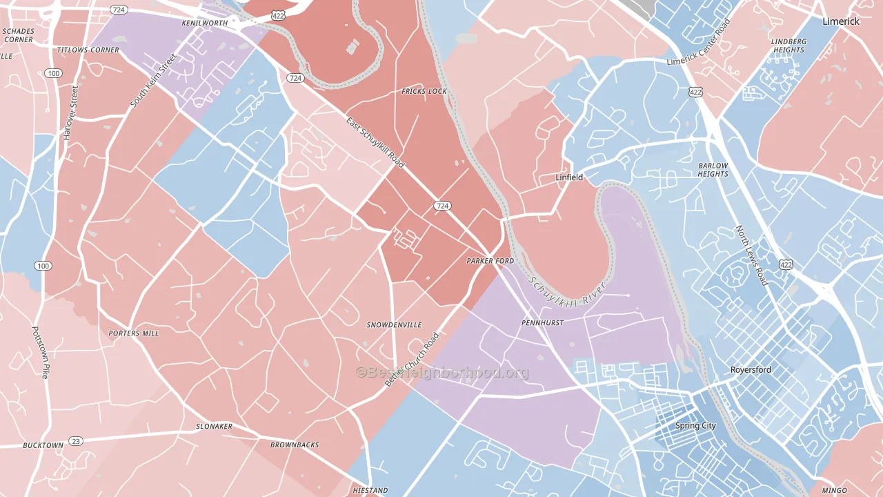 Parker Ford, PA block-group political-lean map
