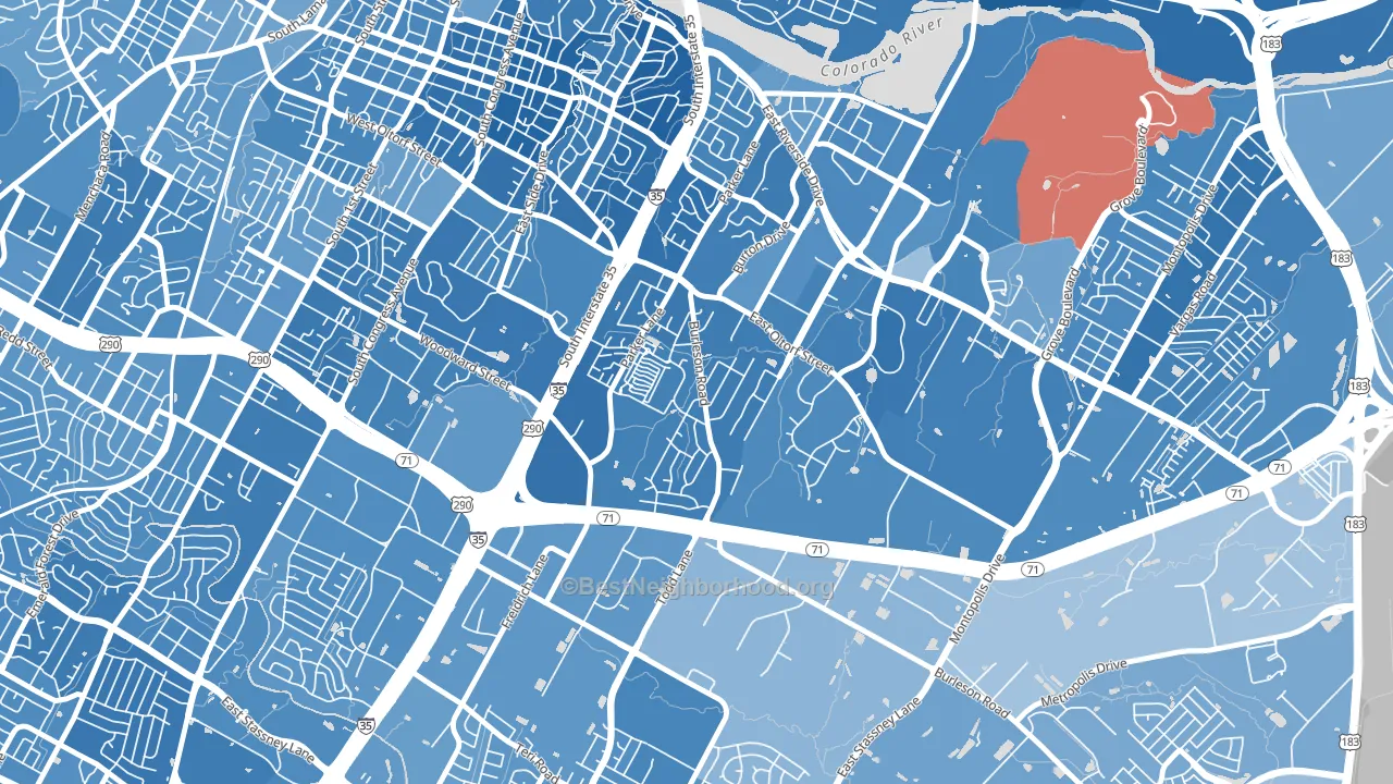 Parker Lane, Austin, TX block-group political-lean map