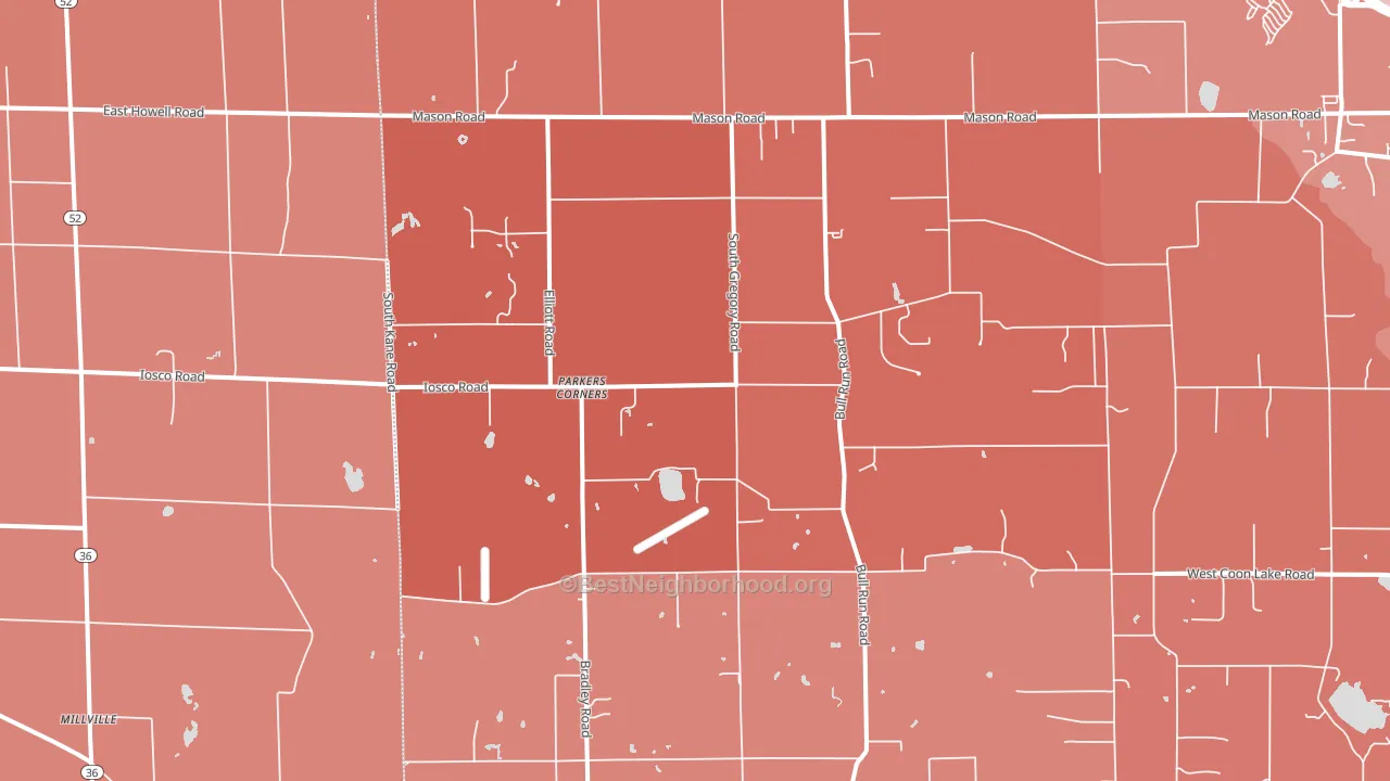Parkers Corners, MI block-group political-lean map