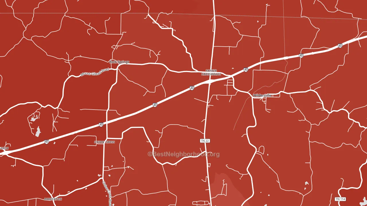 Parkers Crossroads, TN block-group political-lean map