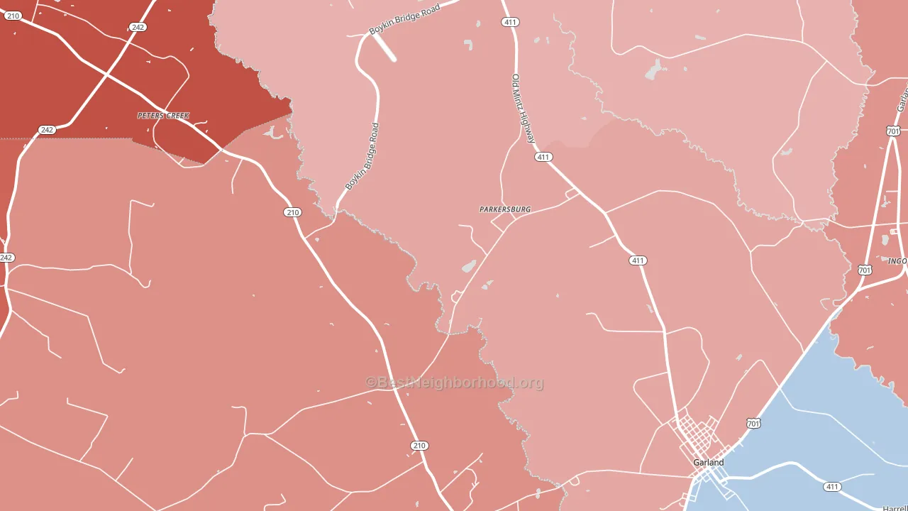 Parkersburg, NC block-group political-lean map