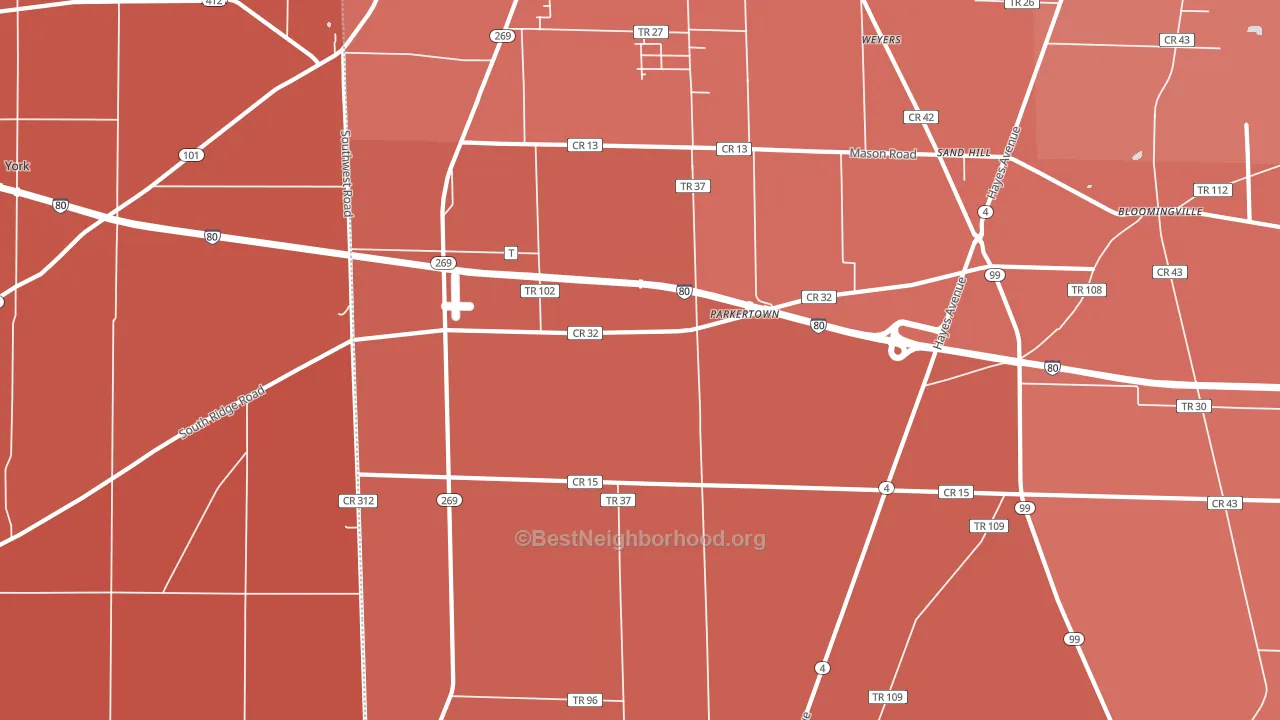 Parkertown, OH block-group political-lean map